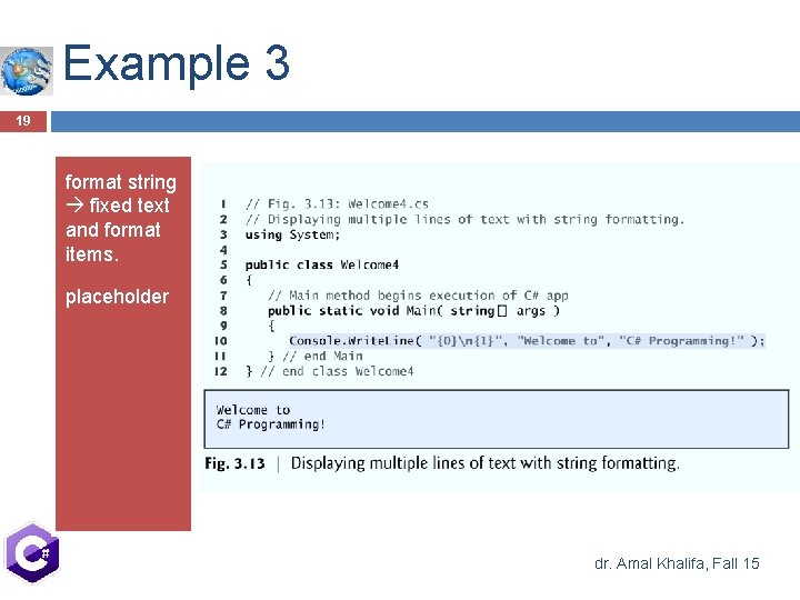 Example 3 19 format string fixed text and format items. placeholder dr. Amal Khalifa, Example 3 19 format string fixed text and format items. placeholder dr. Amal Khalifa,