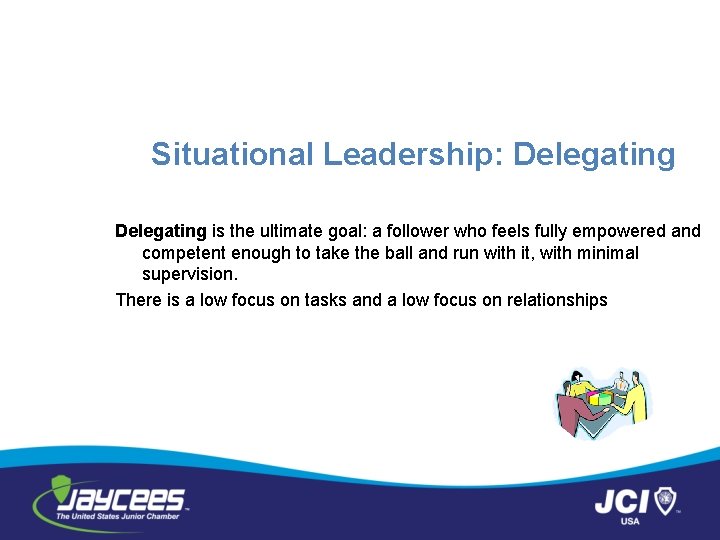 Situational Leadership: Delegating is the ultimate goal: a follower who feels fully empowered and