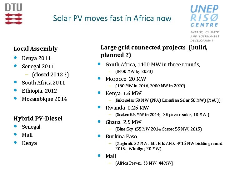 Solar PV moves fast in Africa now Local Assembly • • • Kenya 2011