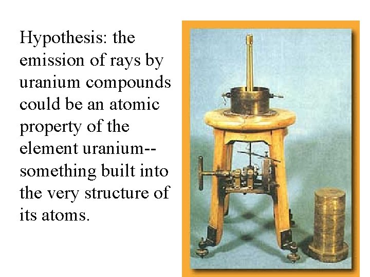 Hypothesis: the emission of rays by uranium compounds could be an atomic property of