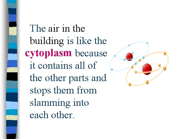 The air in the building is like the cytoplasm because it contains all of