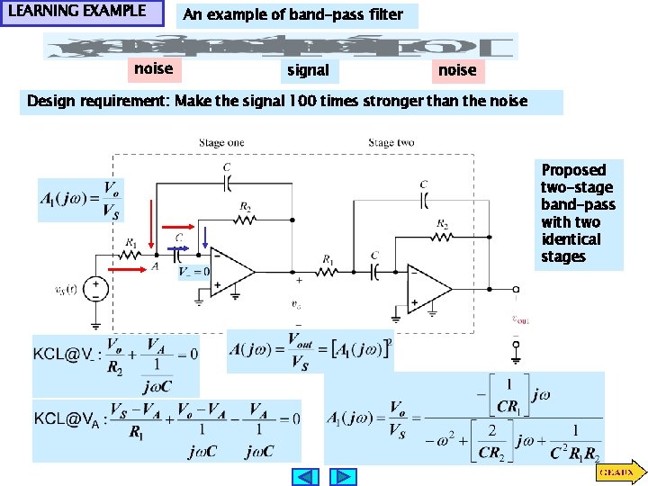 LEARNING EXAMPLE noise An example of band-pass filter signal noise Design requirement: Make the