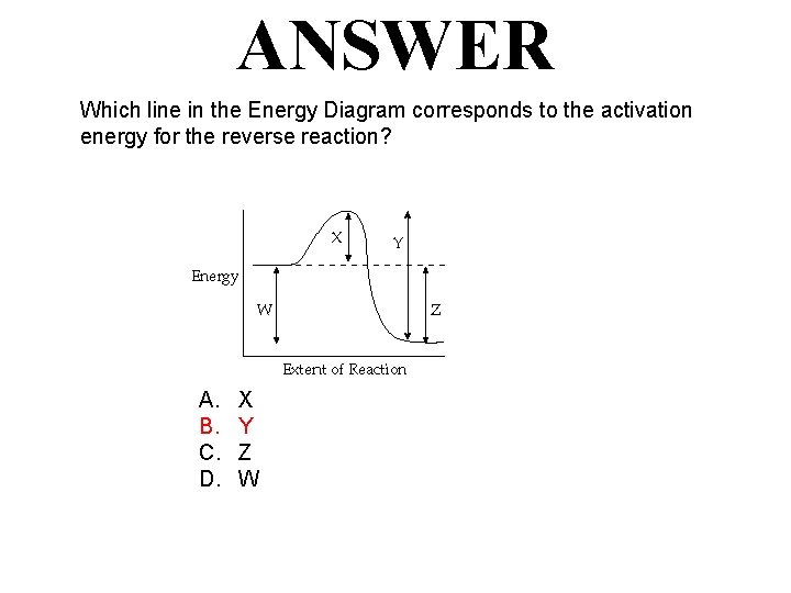 ANSWER Which line in the Energy Diagram corresponds to the activation energy for the