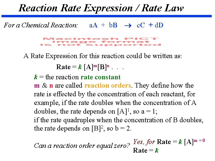 Reaction Rate Expression / Rate Law For a Chemical Reaction: a. A + b.