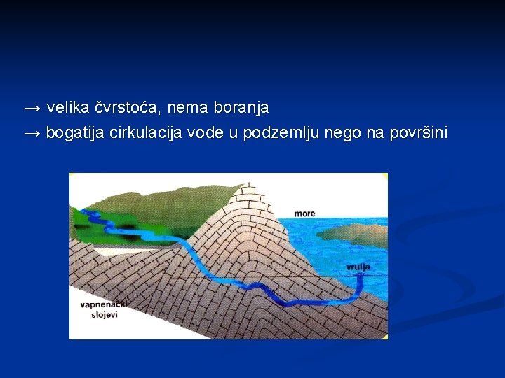 → velika čvrstoća, nema boranja → bogatija cirkulacija vode u podzemlju nego na površini