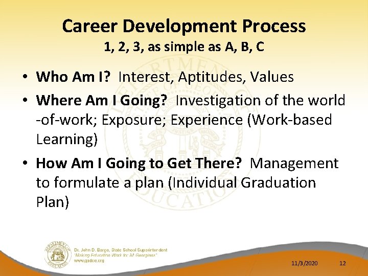 Career Development Process 1, 2, 3, as simple as A, B, C • Who