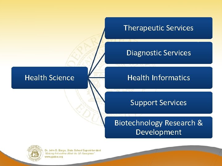 Therapeutic Services Diagnostic Services Health Science Health Informatics Support Services Biotechnology Research & Development