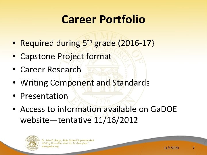 Career Portfolio • • • Required during 5 th grade (2016 -17) Capstone Project