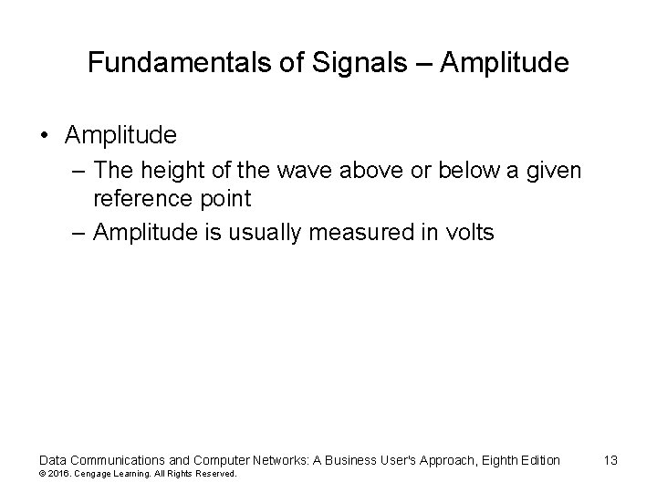 Fundamentals of Signals – Amplitude • Amplitude – The height of the wave above
