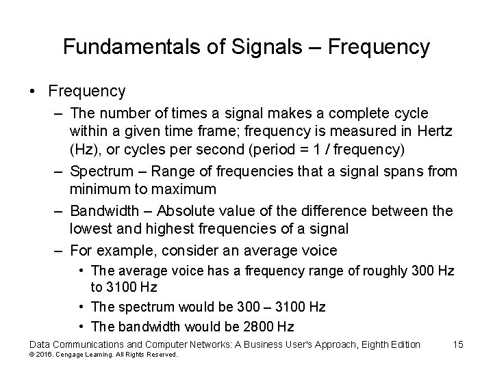 Fundamentals of Signals – Frequency • Frequency – The number of times a signal