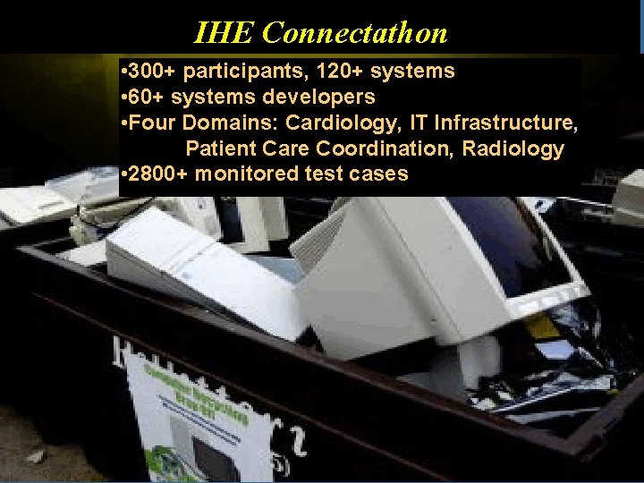 IHE Connectathon • 300+ participants, 120+ systems • 60+ systems developers • Four Domains: