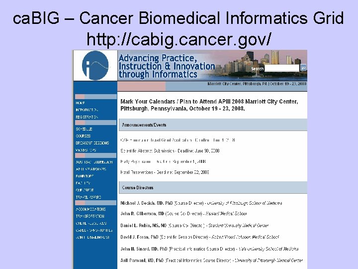 ca. BIG – Cancer Biomedical Informatics Grid http: //cabig. cancer. gov/ 