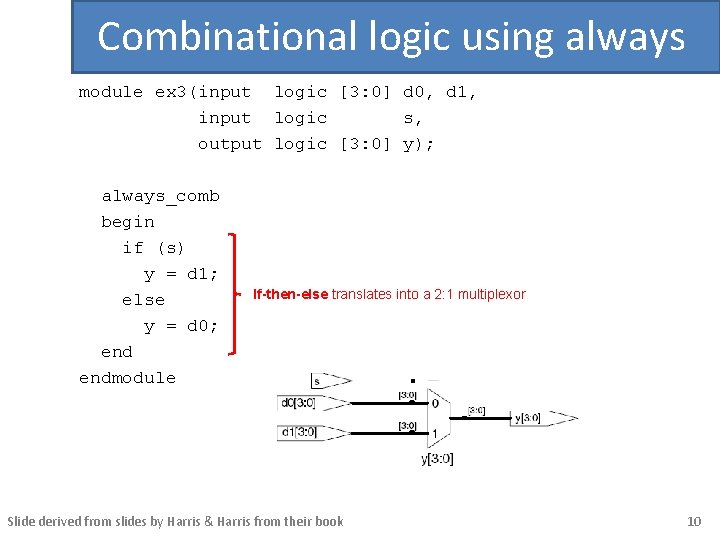 Combinational logic using always module ex 3(input logic [3: 0] d 0, d 1,