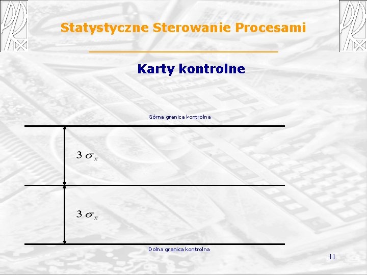 Statystyczne Sterowanie Procesami Karty kontrolne Górna granica kontrolna Dolna granica kontrolna 11 
