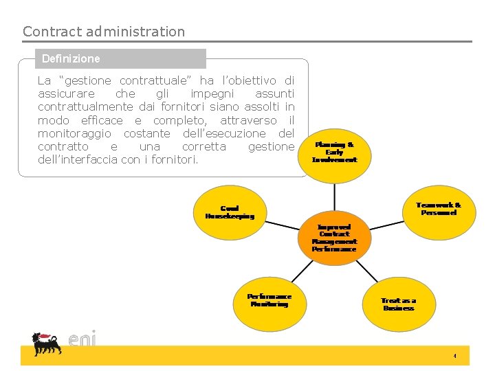 Contract administration Definizione La “gestione contrattuale” ha l’obiettivo di assicurare che gli impegni assunti