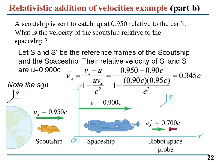 Relativistic addition of velocities example (part b) A scoutship is sent to catch up