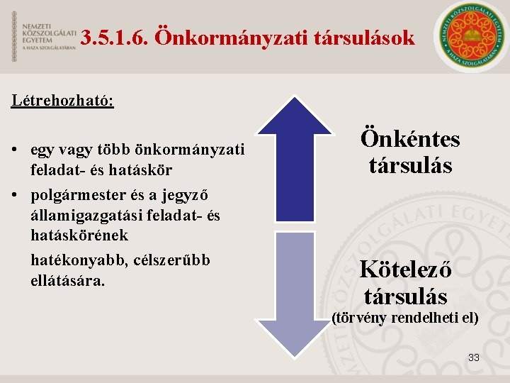 3. 5. 1. 6. Önkormányzati társulások Létrehozható: • egy vagy több önkormányzati feladat- és