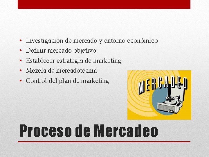 • • • Investigación de mercado y entorno económico Definir mercado objetivo Establecer • • • Investigación de mercado y entorno económico Definir mercado objetivo Establecer