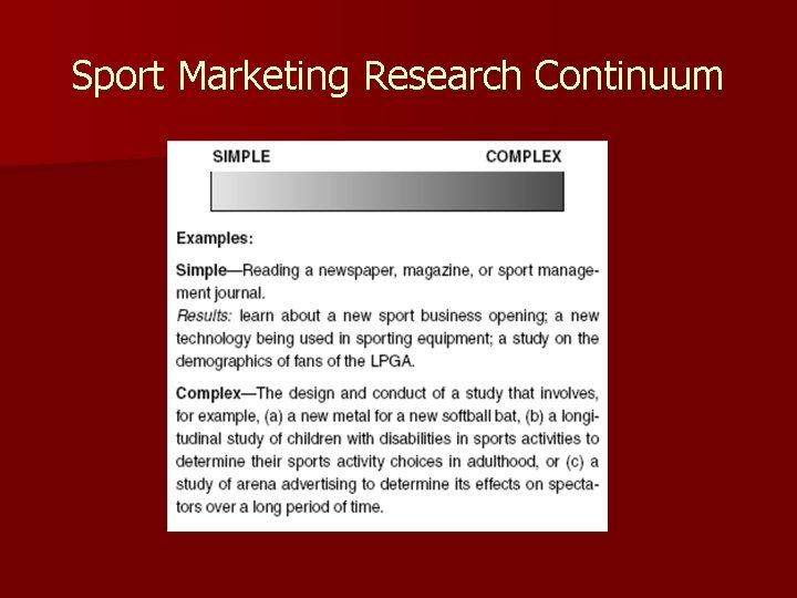Sport Marketing Research Continuum 