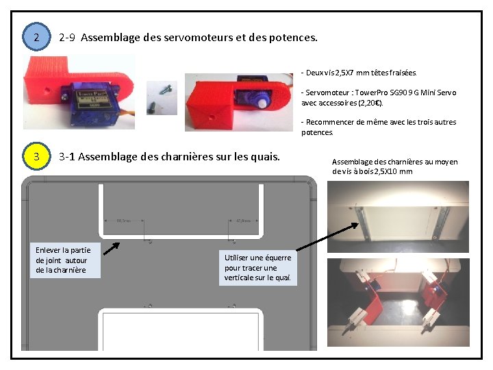 2 2 -9 Assemblage des servomoteurs et des potences. - Deux vis 2, 5