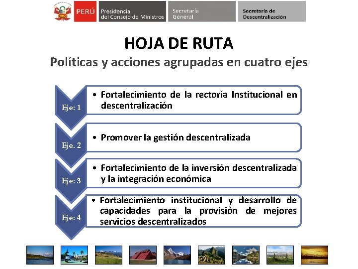 HOJA DE RUTA Políticas y acciones agrupadas en cuatro ejes Eje: 1 Eje. 2