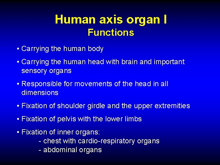 Human axis organ I Functions • Carrying the human body • Carrying the human