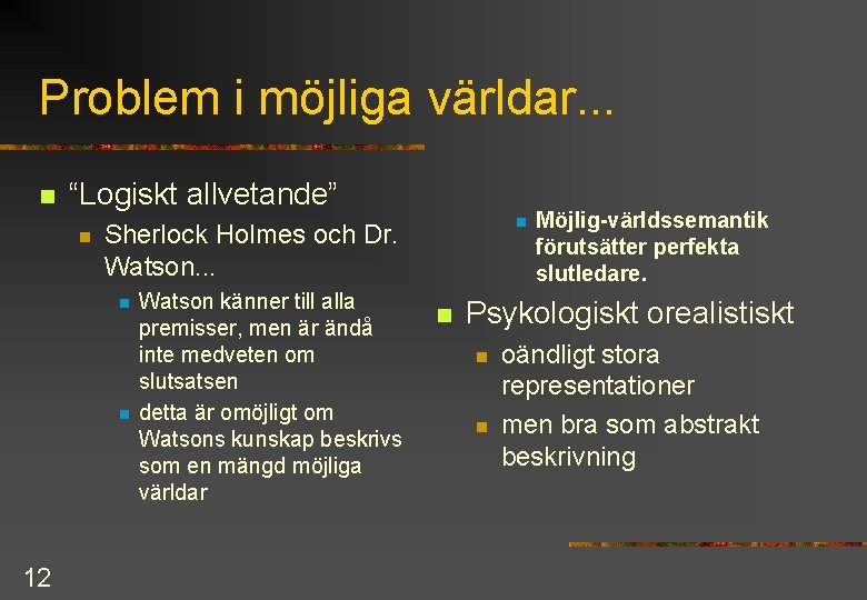 Problem i möjliga världar. . . n “Logiskt allvetande” n n n 12 n