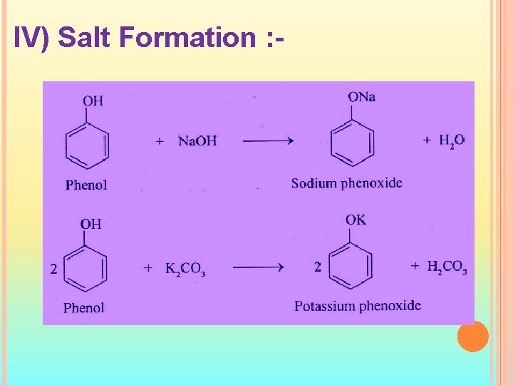 IV) Salt Formation : - 