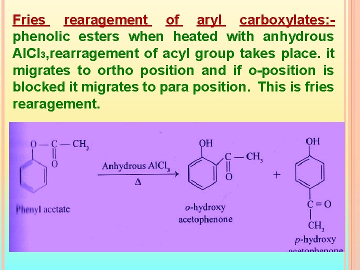 Fries rearagement of aryl carboxylates: phenolic esters when heated with anhydrous Al. Cl 3,