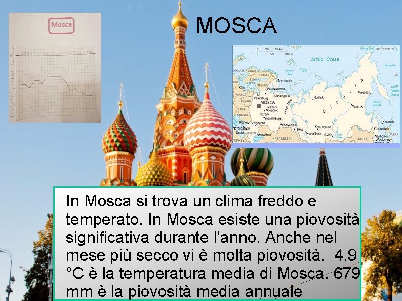 MOSCA In Mosca si trova un clima freddo e temperato. In Mosca esiste una