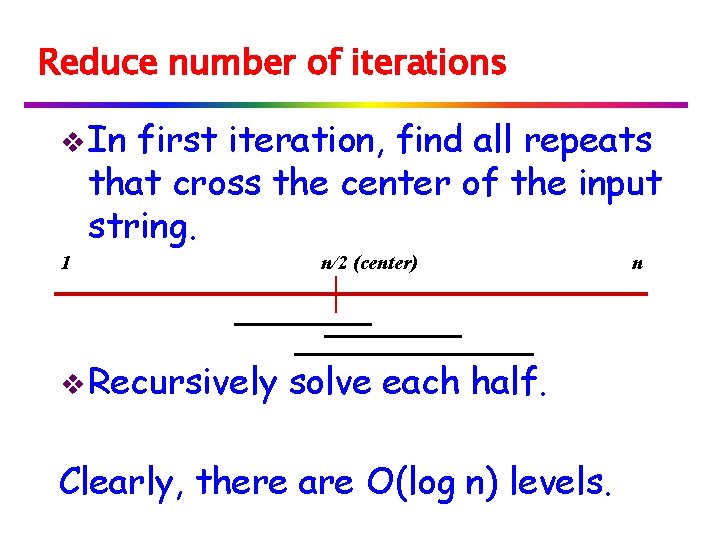 Reduce number of iterations v In first iteration, find all repeats that cross the