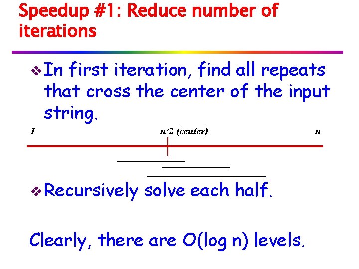 Speedup #1: Reduce number of iterations v In first iteration, find all repeats that