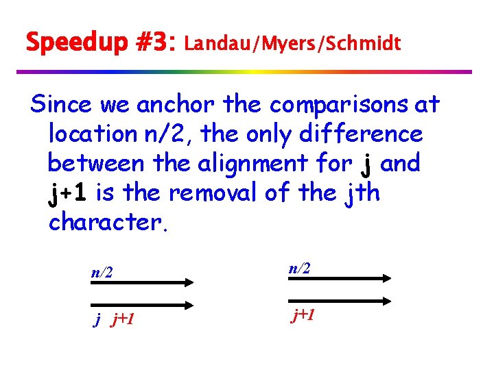 Speedup #3: Landau/Myers/Schmidt Since we anchor the comparisons at location n/2, the only difference