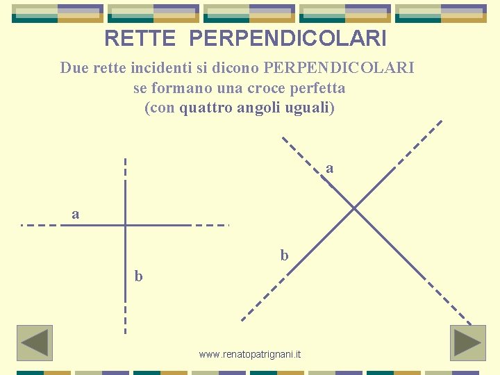 RETTE PERPENDICOLARI Due rette incidenti si dicono PERPENDICOLARI se formano una croce perfetta (con