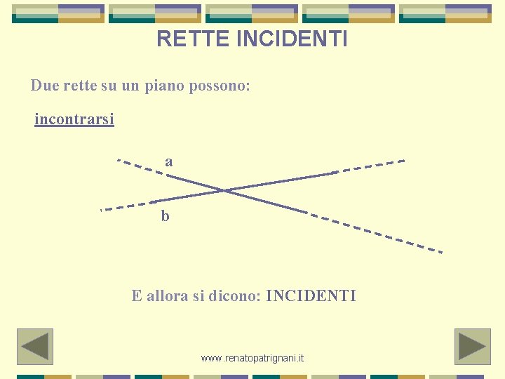 RETTE INCIDENTI Due rette su un piano possono: incontrarsi a b E allora si