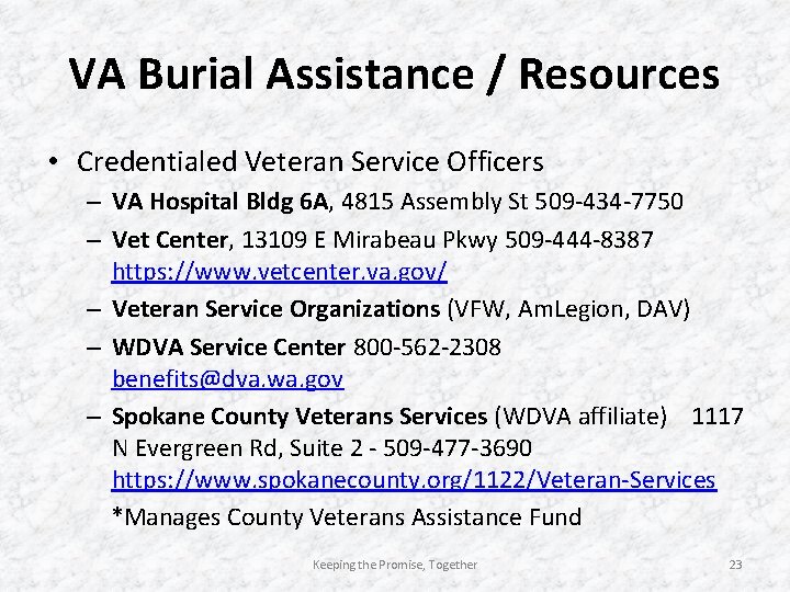 VA Burial Assistance / Resources • Credentialed Veteran Service Officers – VA Hospital Bldg