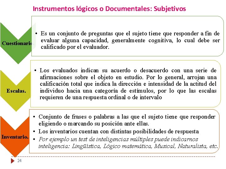 Instrumentos lógicos o Documentales: Subjetivos • Es un conjunto de preguntas que el sujeto
