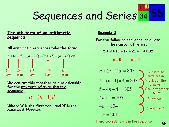 Sequences and Series The nth term of an arithmetic sequence All arithmetic sequences take