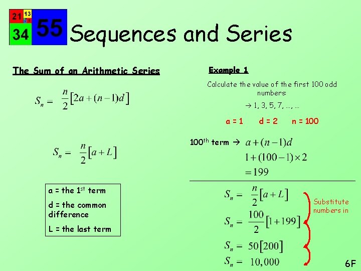 Sequences and Series The Sum of an Arithmetic Series Example 1 Calculate the value
