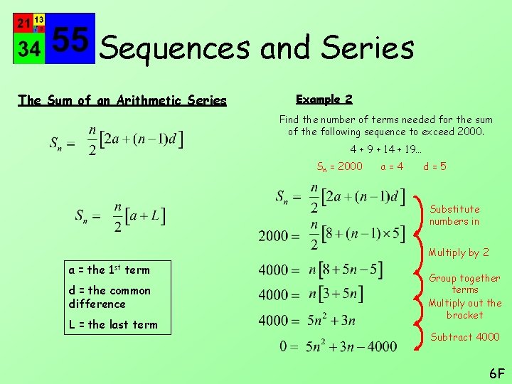 Sequences and Series The Sum of an Arithmetic Series Example 2 Find the number