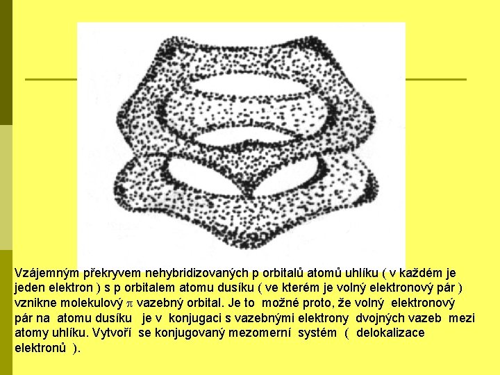 Vzájemným překryvem nehybridizovaných p orbitalů atomů uhlíku ( v každém je jeden elektron )