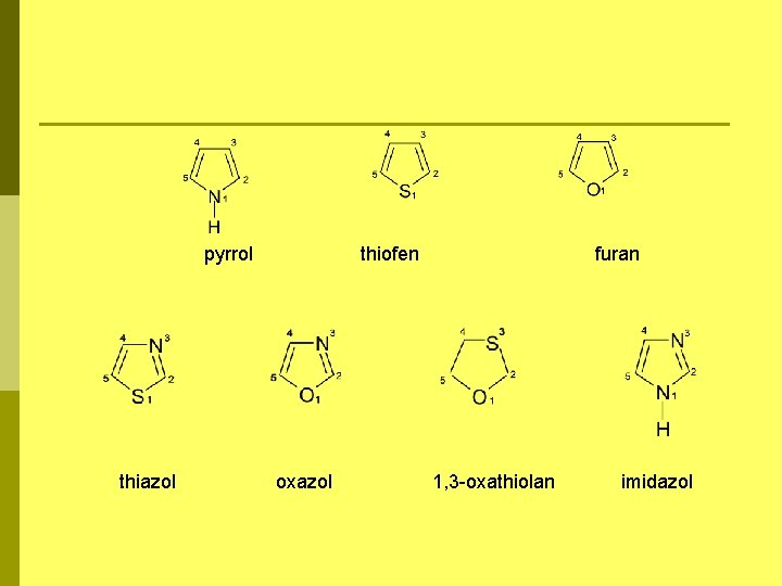 pyrrol thiazol thiofen oxazol furan 1, 3 -oxathiolan imidazol 