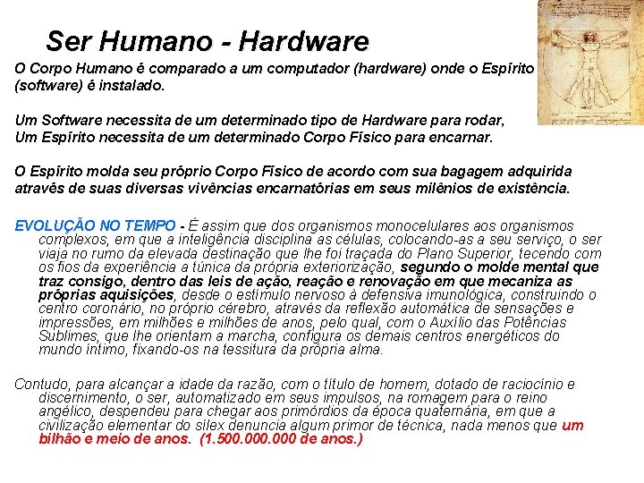 Ser Humano - Hardware O Corpo Humano é comparado a um computador (hardware) onde