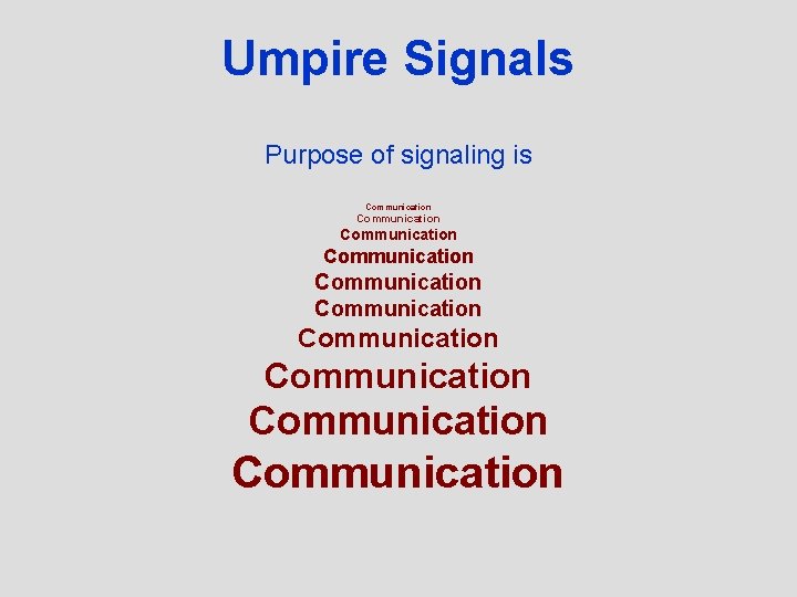 Umpire Signals Purpose of signaling is Communication Communication Communication 