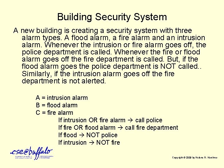 Building Security System A new building is creating a security system with three alarm