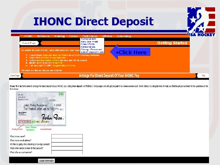 IHONC Direct Deposit • Click Here 