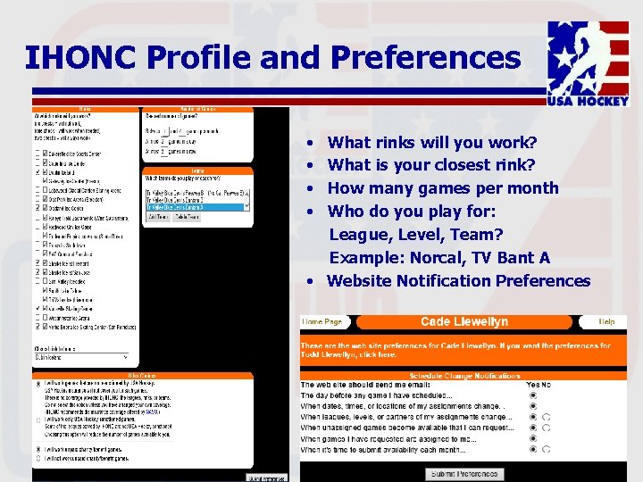 IHONC Profile and Preferences • • What rinks will you work? What is your