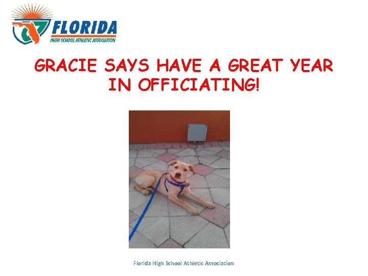 GRACIE SAYS HAVE A GREAT YEAR IN OFFICIATING! Florida High School Athletic Association GRACIE SAYS HAVE A GREAT YEAR IN OFFICIATING! Florida High School Athletic Association