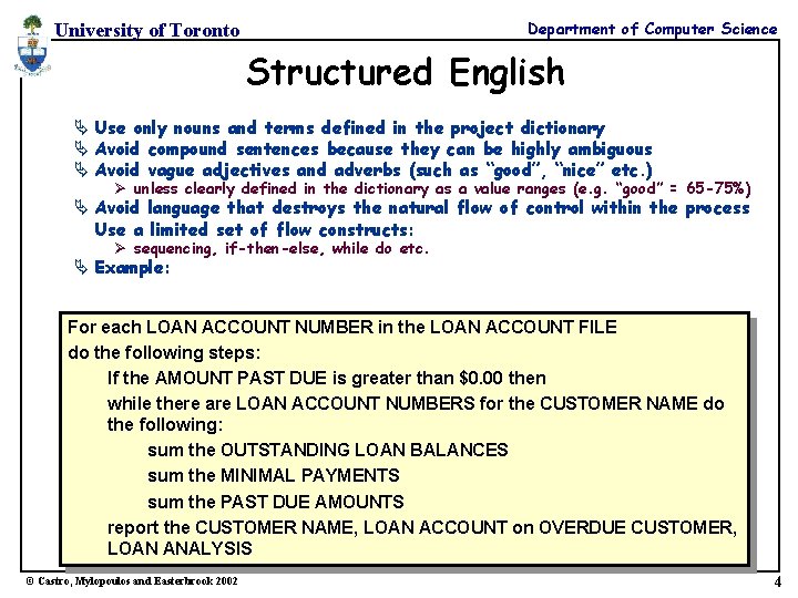 Department of Computer Science University of Toronto Structured English Ä Use only nouns and