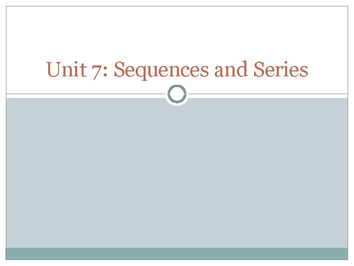 Unit 7: Sequences and Series 